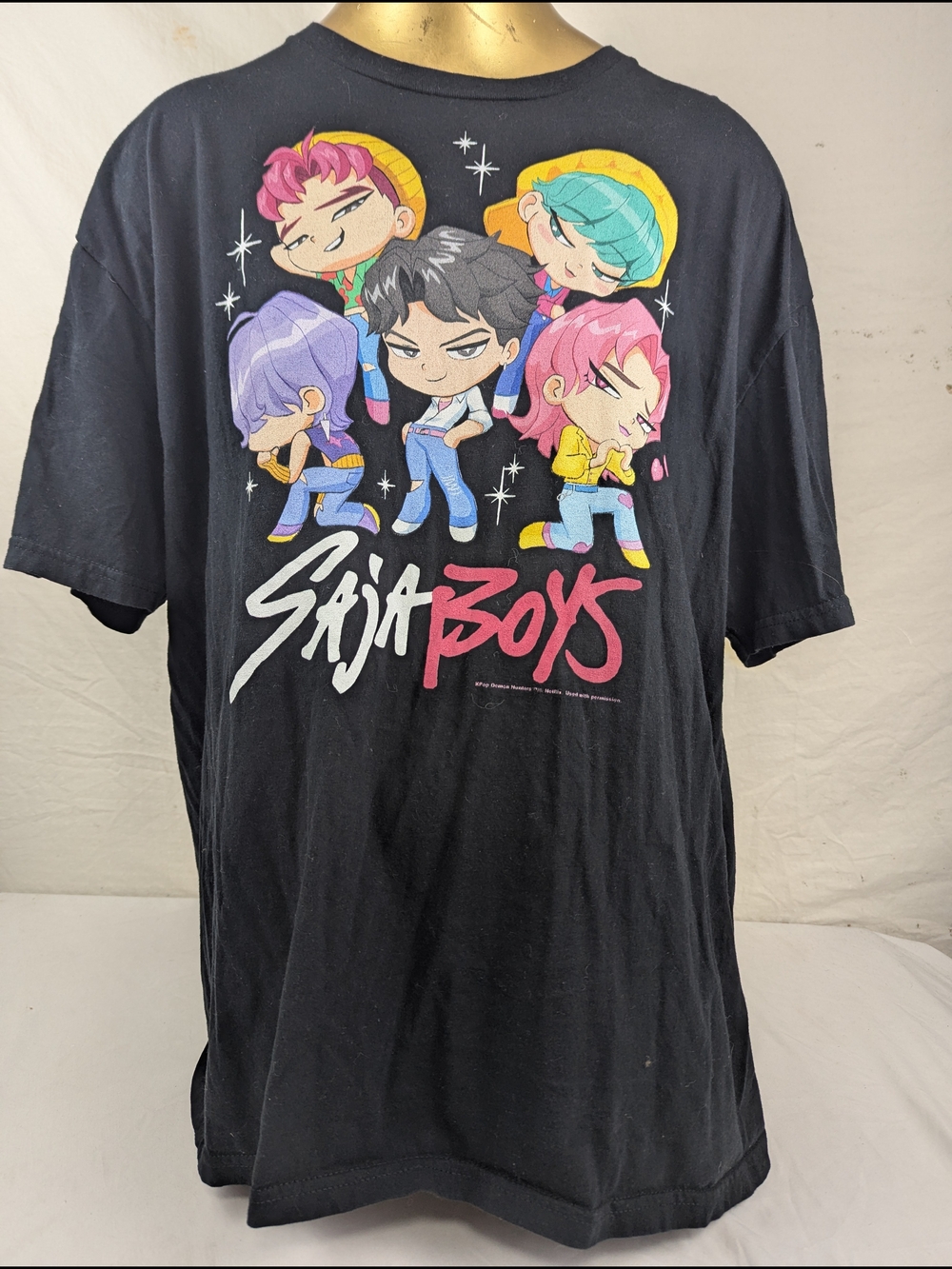 KPop Demon Hunters Saja Boys Chibi Group Black T-Shirt Netflix Official Label XL